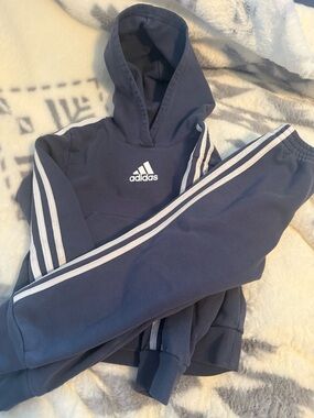 adidas Navy Blue & White Kids Hoodie and Jogger Set